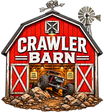 Crawler Barn red barn artwork with a rock crawler and windmill
